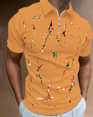 AUSK Checkered Men Polo Neck Yellow T-Shirt