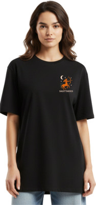 De Outfitz Graphic Print, Typography Women Round Neck Black T-Shirt