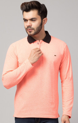 Bouyz Self Design Men Polo Neck Pink T-Shirt