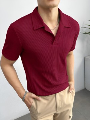 Madfrog Solid Men Polo Neck Maroon T-Shirt