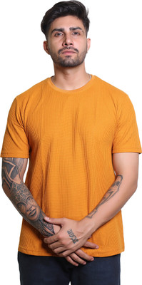 HouseOfCommon Solid Men Round Neck Yellow T-Shirt