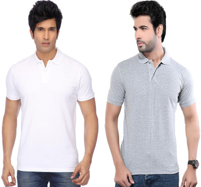 FUNKY GUYS Solid Men Polo Neck White, Grey T-Shirt