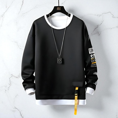 FAOES Printed Men Round Neck Black T-Shirt