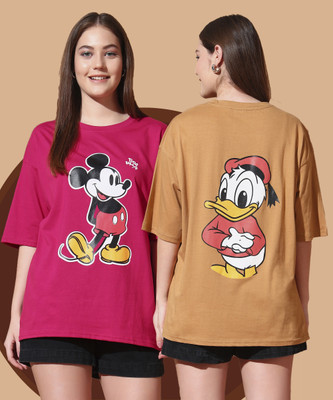 DreamBe Cartoon Women Round Neck Multicolor T-Shirt