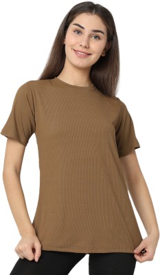 Smarty Pants Solid Women Round Neck Brown T-Shirt