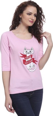 O Womania Graphic Print Women Round Neck Pink T-Shirt