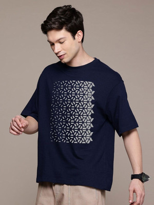 Moda Rapido Graphic Print Men Round Neck Navy Blue T-Shirt