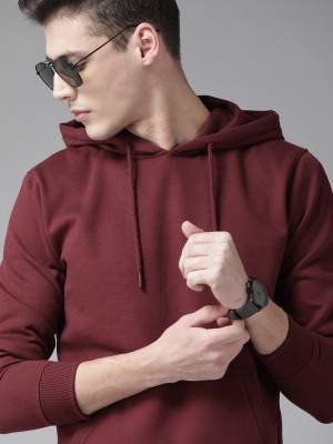 R RIDACHY Solid Men Hooded Neck Maroon T-Shirt