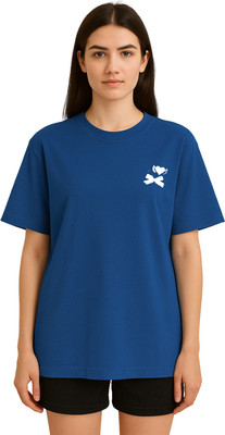 Buddy Collection Printed Women Round Neck Dark Blue T-Shirt