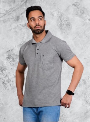 FICKA Solid Men Polo Neck Grey T-Shirt