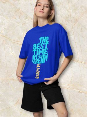 Clori Printed Women Round Neck Blue T-Shirt