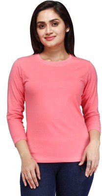 Comfort Lady Solid Women Round Neck Pink T-Shirt