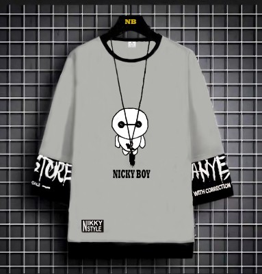 NB NICKY BOY Graphic Print Men Round Neck Grey T-Shirt