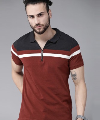 Roadster Colorblock Men Polo Neck Maroon T-Shirt