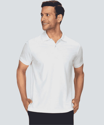 KIXO PLUS Solid Men Polo Neck White T-Shirt
