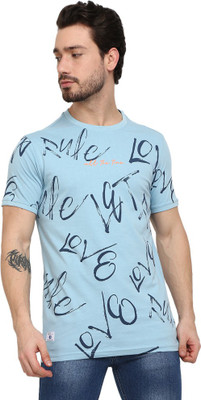 V-MART Typography Men Round Neck Light Blue T-Shirt