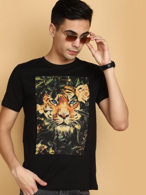 V-MART Printed Men Round Neck Black T-Shirt