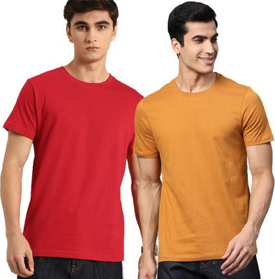 Organic Chics Solid Men Round Neck Red, Yellow T-Shirt