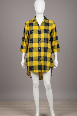 Fashion Point Solid Women Mandarin Collar Yellow T-Shirt