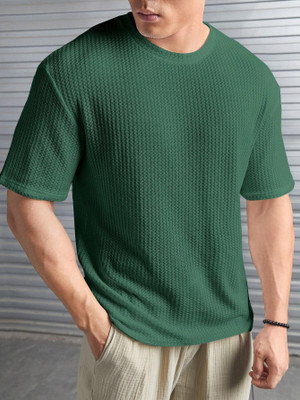 Moyzikh Self Design Men Round Neck Green T-Shirt
