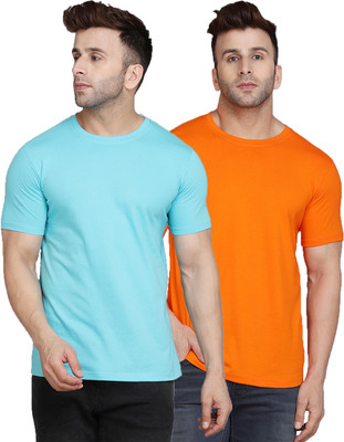 SLOWLORIS Solid Men Round Neck Multicolor T-Shirt