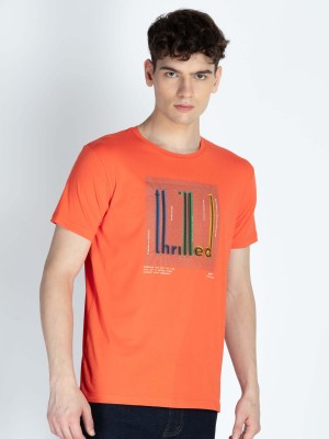 Status Quo Solid Men Round Neck Orange T-Shirt