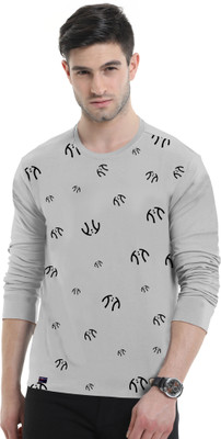 Triptee Printed Men Round Neck Grey T-Shirt