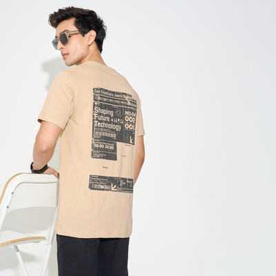 SF Jeans by Pantaloons Printed Men Round Neck Beige T-Shirt