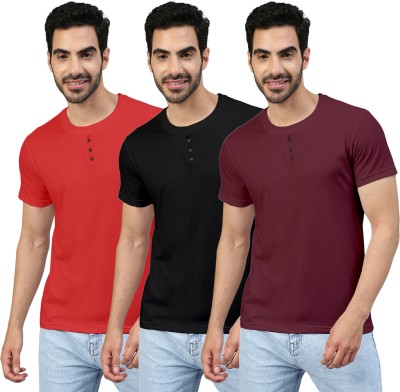 FTX Solid Men Round Neck Red, Black, Maroon T-Shirt