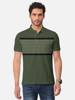 Bullmer Striped Men Polo Neck Green T-Shirt