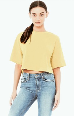 SSG Solid Women Round Neck Yellow T-Shirt