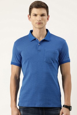 PETER ENGLAND Printed Men Polo Neck Blue T-Shirt