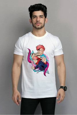 PRINTISTA Printed Men Round Neck White T-Shirt
