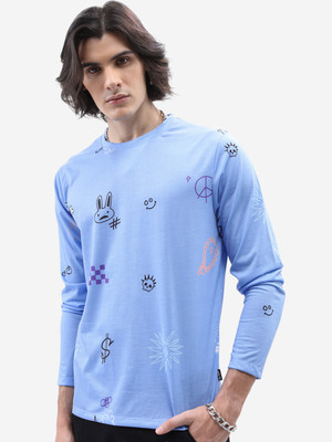 HIGHLANDER Printed Men Round Neck Blue T-Shirt