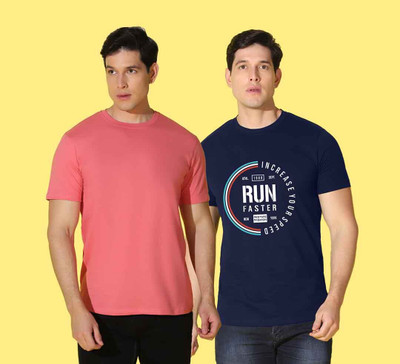 WOOSTRO Solid Men Round Neck Multicolor T-Shirt