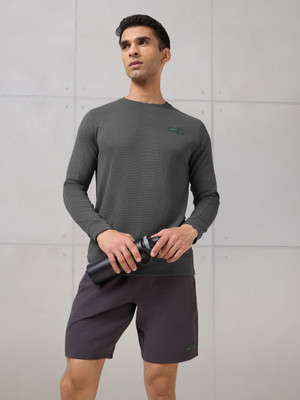 TECHNOSPORT Solid Men Crew Neck Grey T-Shirt