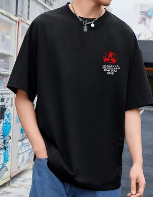 CHITRAA STYLE Printed Men Round Neck Black T-Shirt