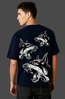 Dripghost Solid Men Round Neck Dark Blue T-Shirt