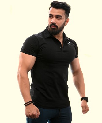 FuaarK Solid Men Polo Neck Black T-Shirt