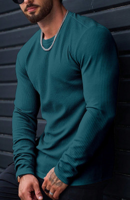 KAJARU Self Design Men Round Neck Dark Green T-Shirt