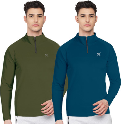 FTX Solid Men Zip Neck Multicolor T-Shirt