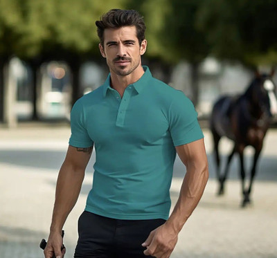 spotlifesz Solid Men Polo Neck Blue T-Shirt