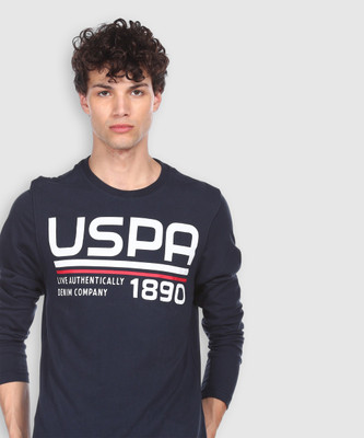 U.S. POLO ASSN. Printed Men Round Neck Blue T-Shirt