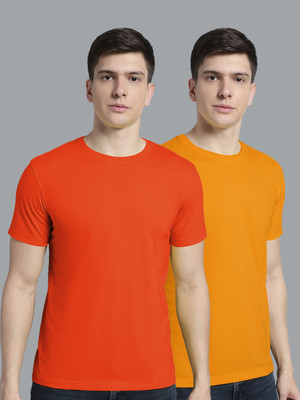 FBAR Solid Men Round Neck Orange, Red T-Shirt