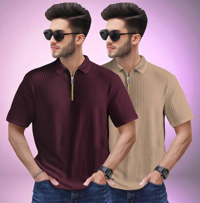 Emporium Self Design Men Polo Neck Multicolor T-Shirt