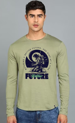 HouseOfCommon Printed Men Round Neck Light Green T-Shirt