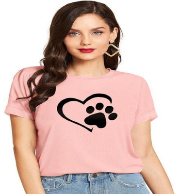 SAHAL FASHION Printed Women Round Neck Pink T-Shirt