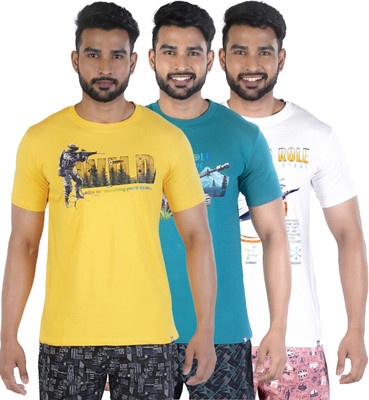 COLORS by Rupa Frontline Printed Men Round Neck Yellow, Green, White T-Shirt