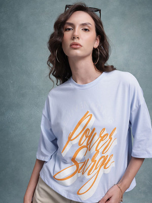 Roadster Printed Women Round Neck Blue T-Shirt