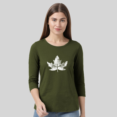 Smart Colors Printed Women Round Neck Dark Green T-Shirt